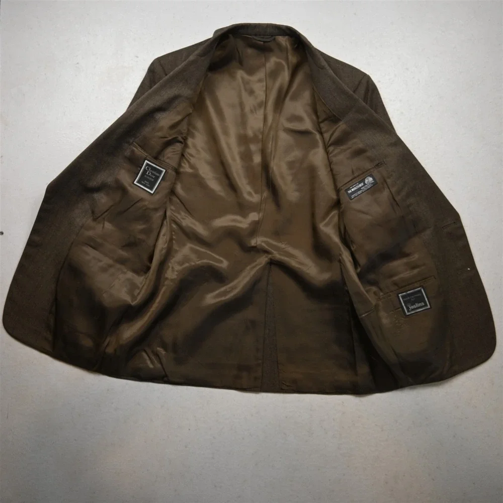 Vtg USA Christian Dior 40S Brown Birdesye Wool Slim Mens Blazer Sport‎ Coat